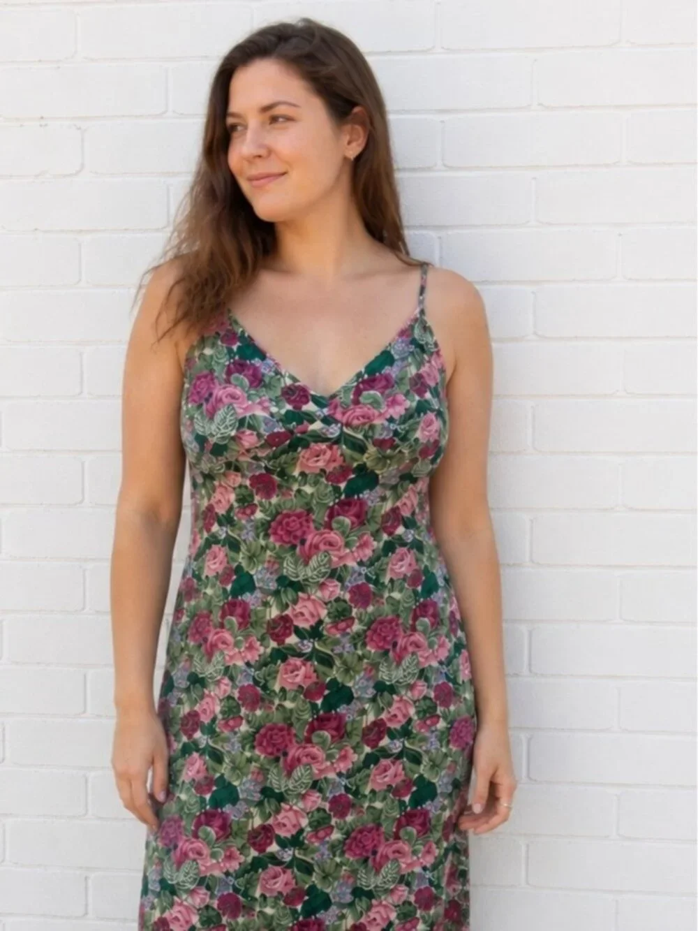 Vintage 80s 90s Floral Rose Lingerie Slip Dress Cottagecore Boudoir Medium Large